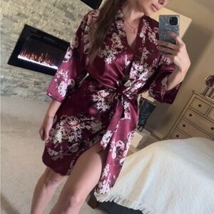 Floral Satin Kimono Robe